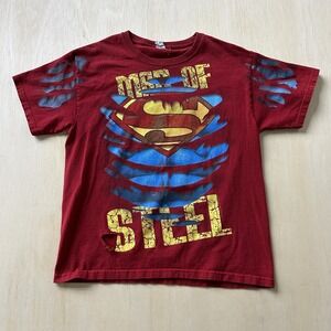 Superman Man Of Steel Shirt Youth 10-12 Red Yazbek Graphic Tee T-Shirt